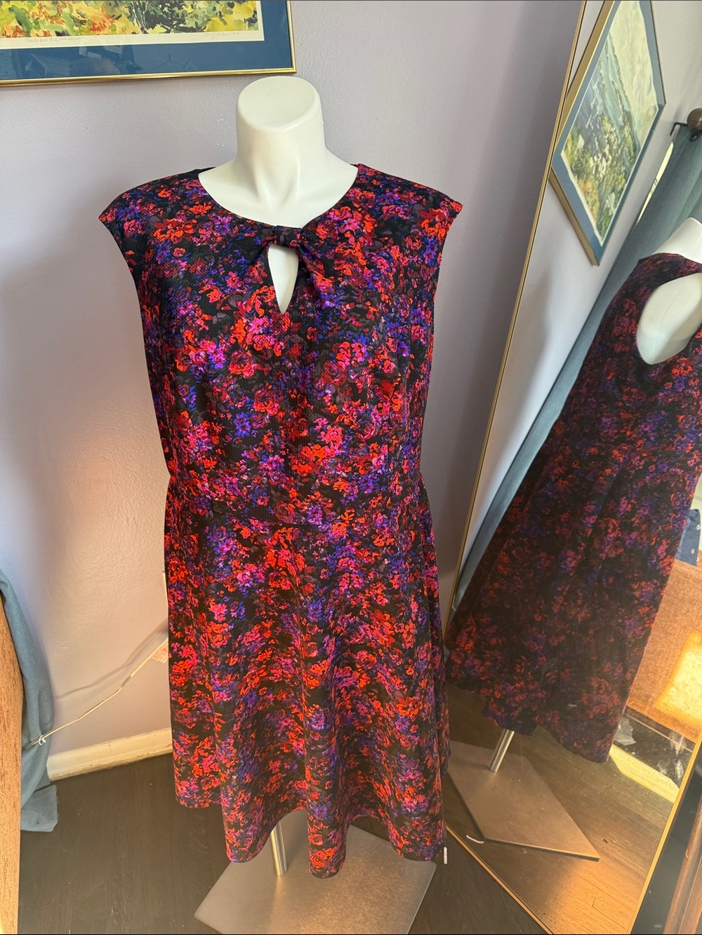 London Times Black Dress with Pink and Purple Floral Print